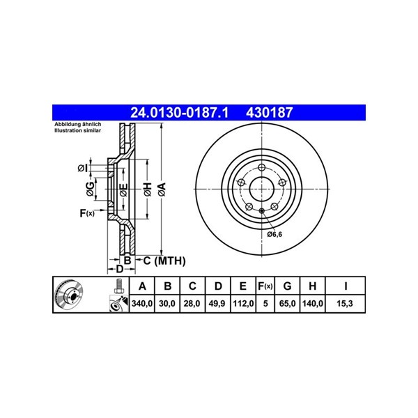 Bromsskiva Ventilerad, Framaxel Ate 24.0130-0187.1 ATE