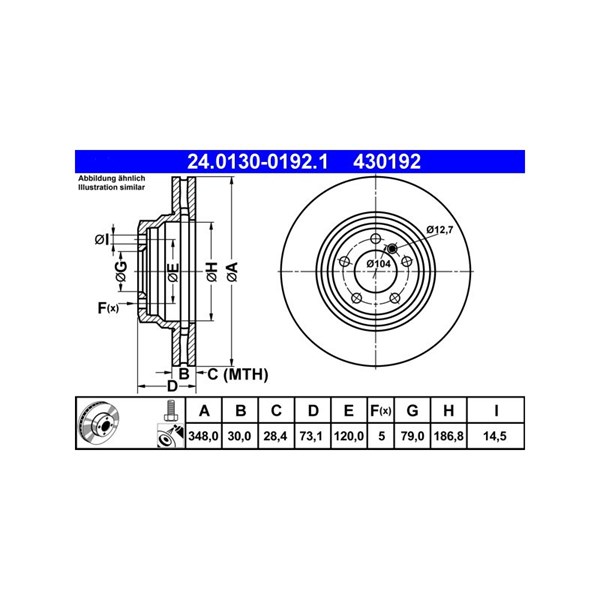 Bromsskiva Ventilerad, Framaxel Ate 24.0130-0192.1 ATE