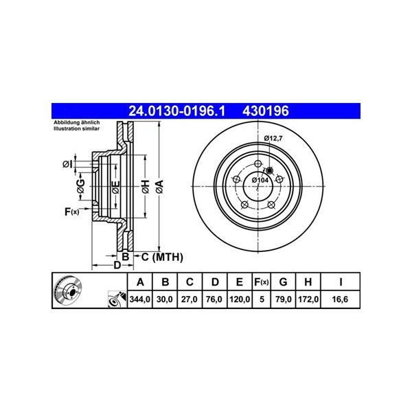 Bromsskiva Ventilerad, Framaxel Ate 24.0130-0196.1 ATE Bromsskiva Ventilerad, Framaxel Ate 24.0130-0196.1 ATE