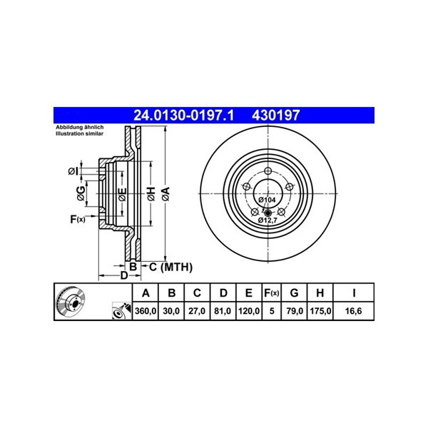Bromsskiva Ventilerad, Framaxel Ate 24.0130-0197.1 ATE Bromsskiva Ventilerad, Framaxel Ate 24.0130-0197.1 ATE