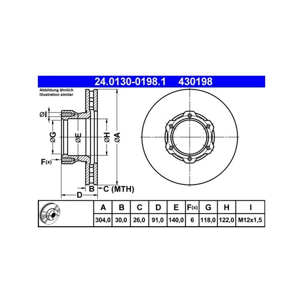 Bromsskiva Ventilerad, Framaxel Ate 24.0130-0198.1 ATE