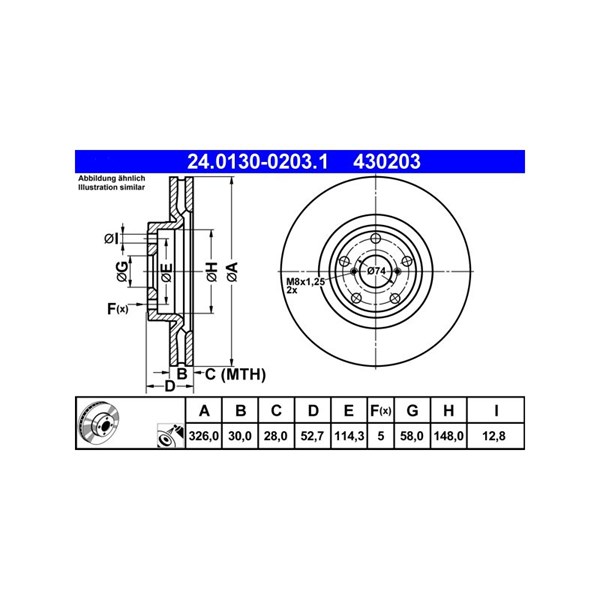 Bromsskiva Ventilerad, Framaxel Ate 24.0130-0203.1 ATE Bromsskiva Ventilerad, Framaxel Ate 24.0130-0203.1 ATE