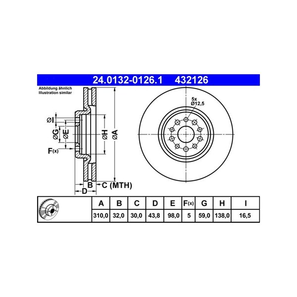 Bromsskiva Ventilerad, Framaxel Ate 24.0132-0126.1 ATE Bromsskiva Ventilerad, Framaxel Ate 24.0132-0126.1 ATE