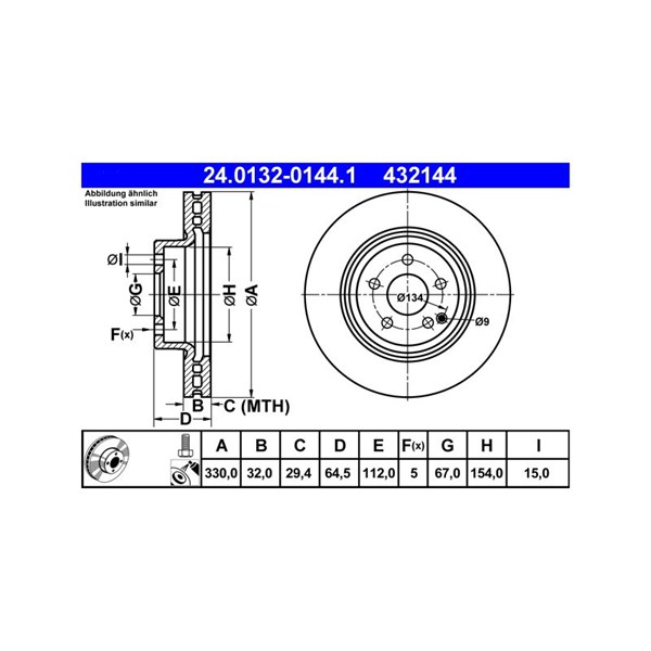 Bromsskiva Ventilerad, Framaxel Ate 24.0132-0144.1 ATE