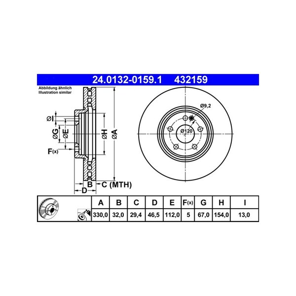 Bromsskiva Ventilerad, Framaxel Ate 24.0132-0159.1 ATE Bromsskiva Ventilerad, Framaxel Ate 24.0132-0159.1 ATE