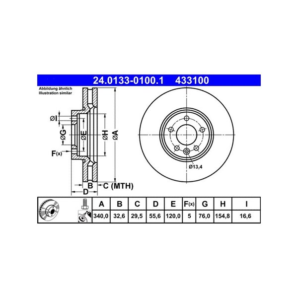 Bromsskiva Ventilerad, Framaxel Ate 24.0133-0100.1 ATE Bromsskiva Ventilerad, Framaxel Ate 24.0133-0100.1 ATE