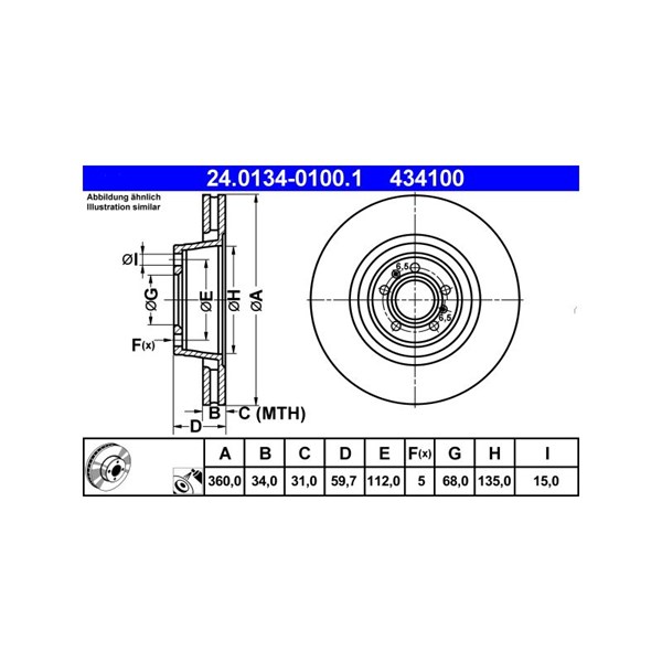 Bromsskiva Ventilerad, Framaxel Ate 24.0134-0100.1 ATE Bromsskiva Ventilerad, Framaxel Ate 24.0134-0100.1 ATE