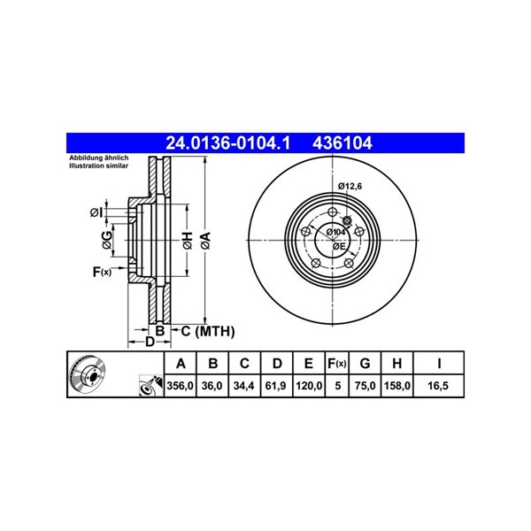 Bromsskiva Ventilerad, Framaxel Ate 24.0136-0104.1 ATE Bromsskiva Ventilerad, Framaxel Ate 24.0136-0104.1 ATE