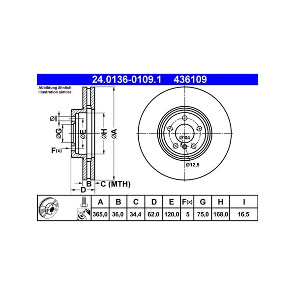 Bromsskiva Ventilerad, Framaxel Ate 24.0136-0109.1 ATE Bromsskiva Ventilerad, Framaxel Ate 24.0136-0109.1 ATE