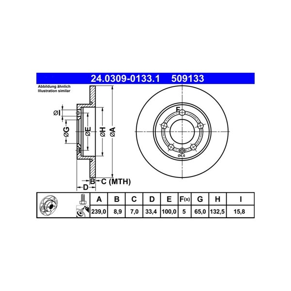 Bromsskiva Solid, Bakaxel Ate Powerdisc 24.0309-0133.1 ATE Bromsskiva Solid, Bakaxel Ate Powerdisc 24.0309-0133.1 ATE