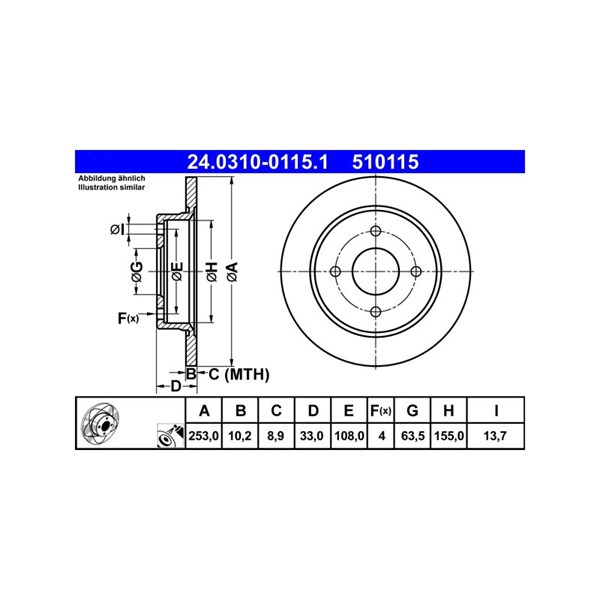 Bromsskiva Solid, Bakaxel Ate Powerdisc 24.0310-0115.1 ATE