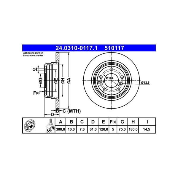 Bromsskiva Solid, Bakaxel Ate Powerdisc 24.0310-0117.1 ATE
