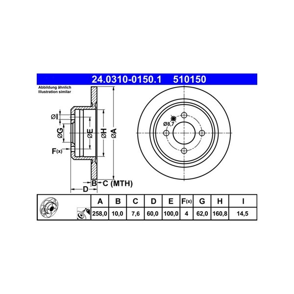 Bromsskiva Solid, Bakaxel Ate Powerdisc 24.0310-0150.1 ATE