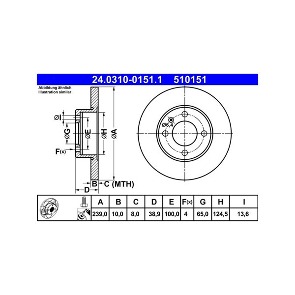 Bromsskiva Solid, Framaxel Ate Powerdisc 24.0310-0151.1 ATE