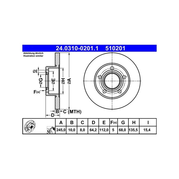 Bromsskiva Solid, Bakaxel Ate Powerdisc 24.0310-0201.1 ATE