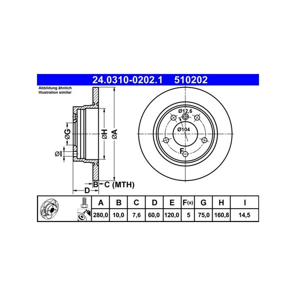 Bromsskiva Solid, Bakaxel Ate Powerdisc 24.0310-0202.1 ATE