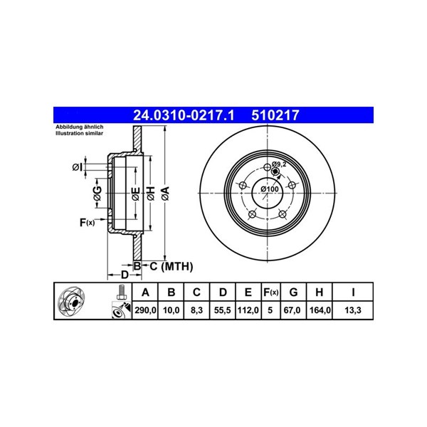 Bromsskiva Solid, Bakaxel Ate Powerdisc 24.0310-0217.1 ATE Bromsskiva Solid, Bakaxel Ate Powerdisc 24.0310-0217.1 ATE