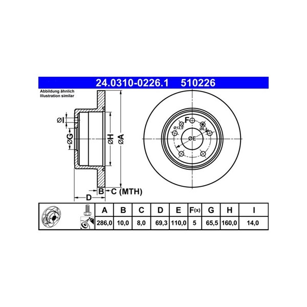Bromsskiva Solid, Bakaxel Ate Powerdisc 24.0310-0226.1 ATE Bromsskiva Solid, Bakaxel Ate Powerdisc 24.0310-0226.1 ATE