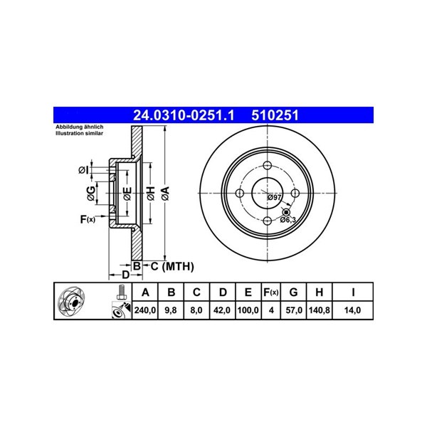 Bromsskiva Solid, Bakaxel Ate Powerdisc 24.0310-0251.1 ATE