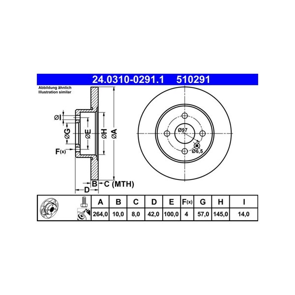Bromsskiva Solid, Bakaxel Ate Powerdisc 24.0310-0291.1 ATE