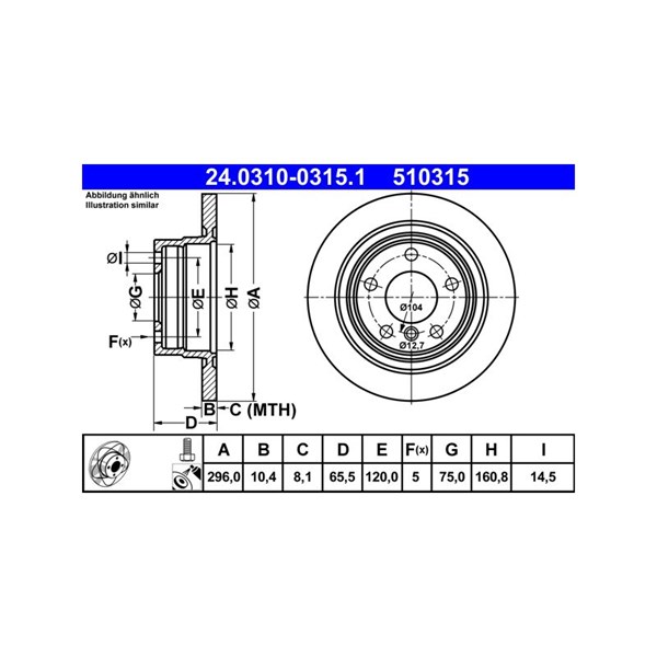 Bromsskiva Solid, Bakaxel Ate Powerdisc 24.0310-0315.1 ATE Bromsskiva Solid, Bakaxel Ate Powerdisc 24.0310-0315.1 ATE