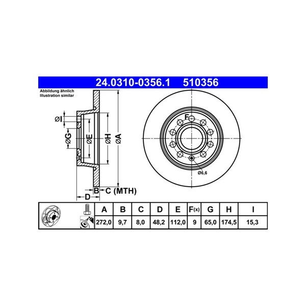 Bromsskiva Solid, Bakaxel Ate Powerdisc 24.0310-0356.1 ATE