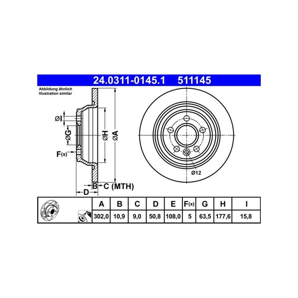 Bromsskiva Solid, Bakaxel Ate Powerdisc 24.0311-0145.1 ATE Bromsskiva Solid, Bakaxel Ate Powerdisc 24.0311-0145.1 ATE