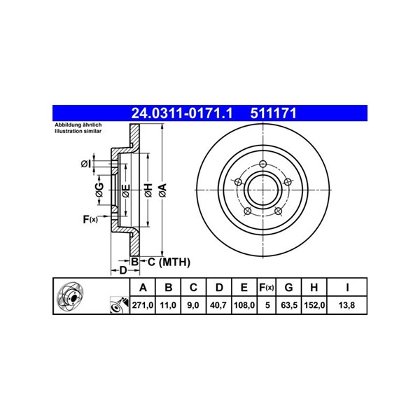 Bromsskiva Solid, Bakaxel Ate Powerdisc 24.0311-0171.1 ATE