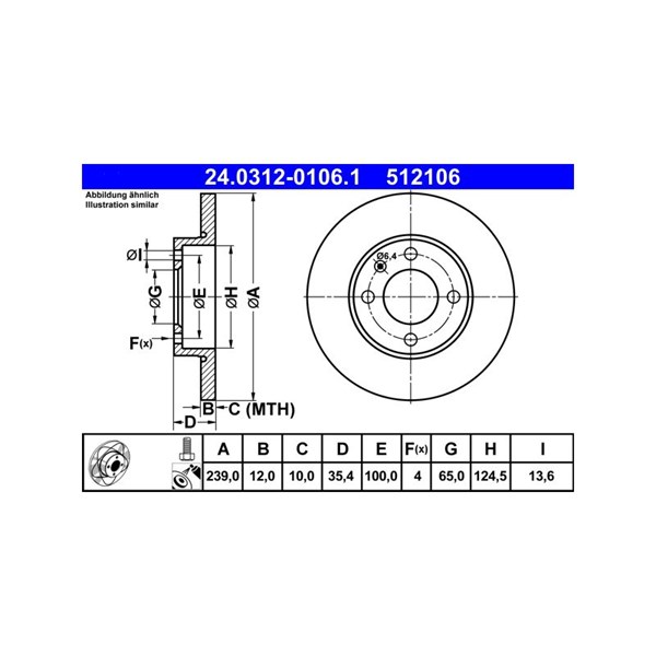 Bromsskiva Solid, Framaxel Ate Powerdisc 24.0312-0106.1 ATE