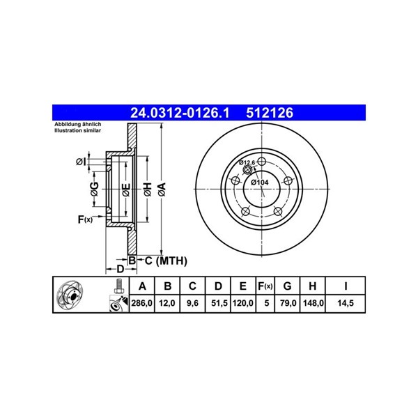 Bromsskiva Solid, Framaxel Ate Powerdisc 24.0312-0126.1 ATE