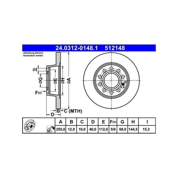 Bromsskiva Solid, Bakaxel Ate Powerdisc 24.0312-0148.1 ATE
