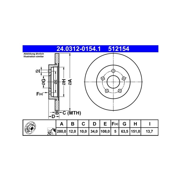 Bromsskiva Solid, Bakaxel Ate Powerdisc 24.0312-0154.1 ATE Bromsskiva Solid, Bakaxel Ate Powerdisc 24.0312-0154.1 ATE