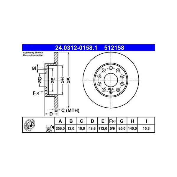 Bromsskiva Solid, Bakaxel Ate Powerdisc 24.0312-0158.1 ATE