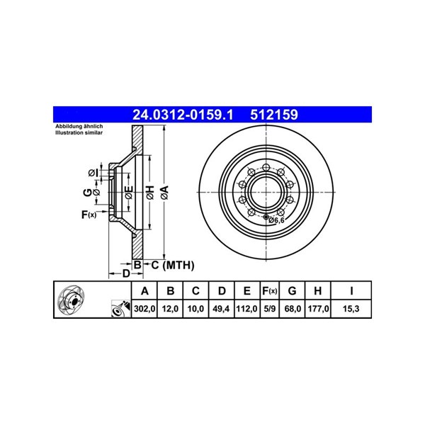 Bromsskiva Solid, Bakaxel Ate Powerdisc 24.0312-0159.1 ATE Bromsskiva Solid, Bakaxel Ate Powerdisc 24.0312-0159.1 ATE