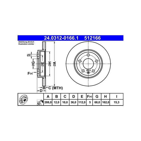Bromsskiva Solid, Bakaxel Ate Powerdisc 24.0312-0166.1 ATE