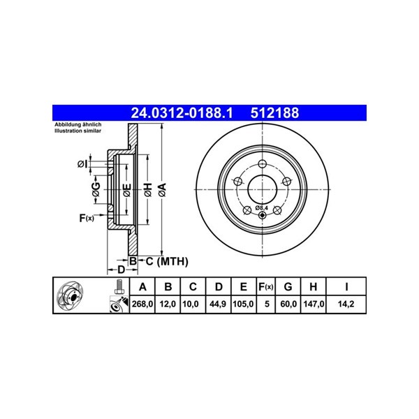 Bromsskiva Solid, Bakaxel Ate Powerdisc 24.0312-0188.1 ATE Bromsskiva Solid, Bakaxel Ate Powerdisc 24.0312-0188.1 ATE