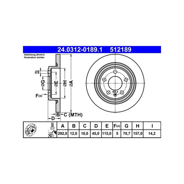 Bromsskiva Solid, Bakaxel Ate Powerdisc 24.0312-0189.1 ATE Bromsskiva Solid, Bakaxel Ate Powerdisc 24.0312-0189.1 ATE