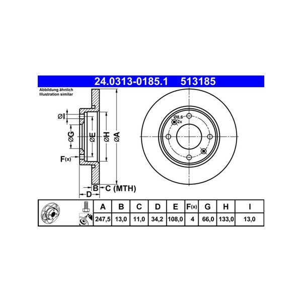 Bromsskiva Solid, Framaxel Ate Powerdisc 24.0313-0185.1 ATE Bromsskiva Solid, Framaxel Ate Powerdisc 24.0313-0185.1 ATE