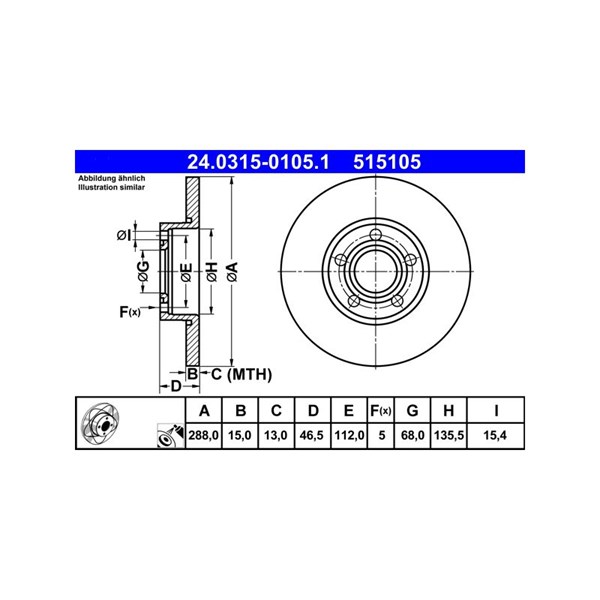Bromsskiva Solid, Framaxel Ate Powerdisc 24.0315-0105.1 ATE Bromsskiva Solid, Framaxel Ate Powerdisc 24.0315-0105.1 ATE