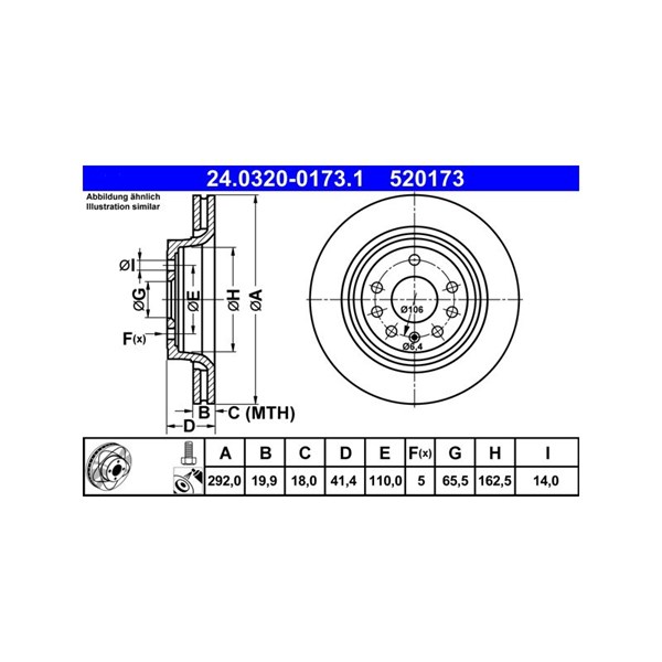 Bromsskiva Ventilerad, Bakaxel Ate Powerdisc 24.0320-0173.1 ATE Bromsskiva Ventilerad, Bakaxel Ate Powerdisc 24.0320-0173.1 ATE