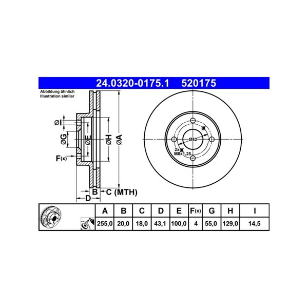 Bromsskiva Ventilerad, Framaxel Ate Powerdisc 24.0320-0175.1 ATE