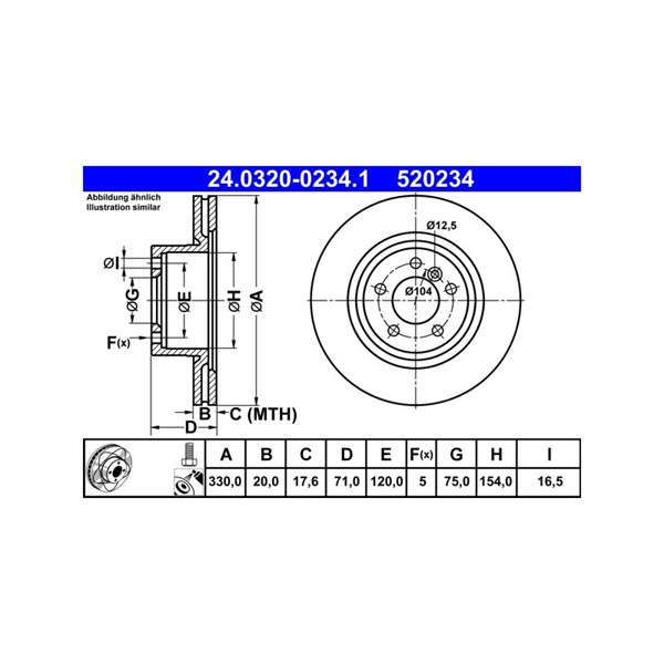 Bromsskiva Ventilerad, Bakaxel Ate Powerdisc 24.0320-0234.1 ATE Bromsskiva Ventilerad, Bakaxel Ate Powerdisc 24.0320-0234.1 ATE