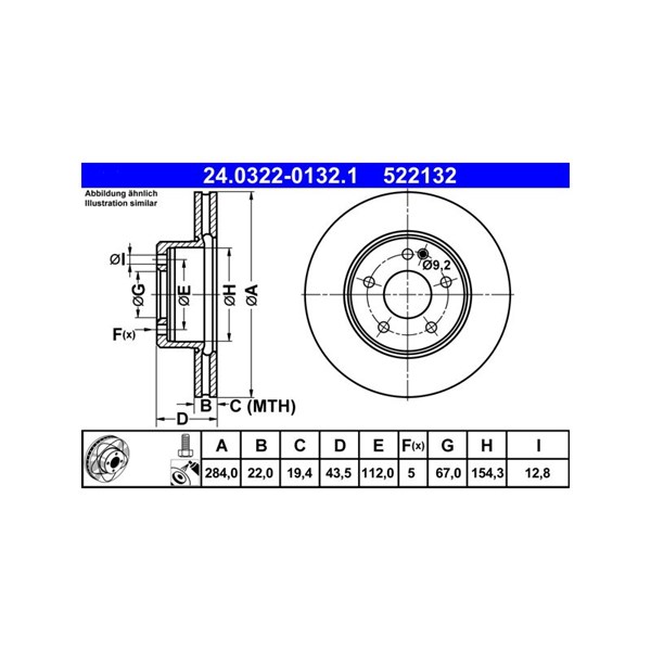 Bromsskiva Ventilerad, Framaxel Ate Powerdisc 24.0322-0132.1 ATE Bromsskiva Ventilerad, Framaxel Ate Powerdisc 24.0322-0132.1 ATE