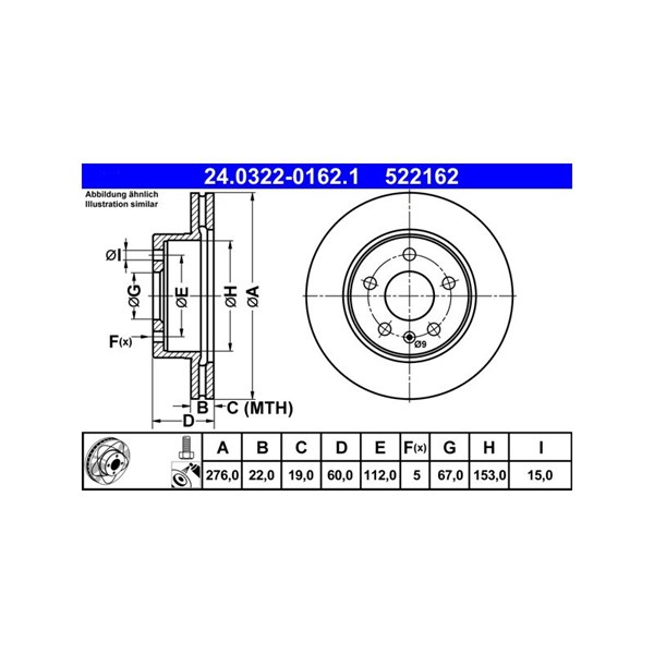 Bromsskiva Ventilerad, Framaxel Ate Powerdisc 24.0322-0162.1 ATE Bromsskiva Ventilerad, Framaxel Ate Powerdisc 24.0322-0162.1 ATE