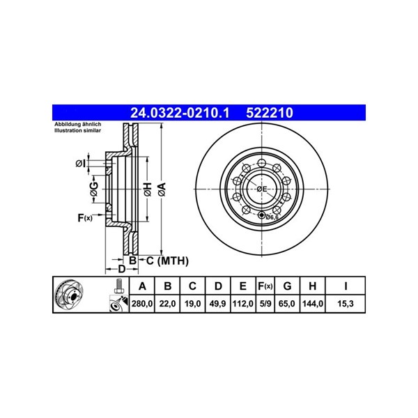 Bromsskiva Ventilerad, Framaxel Ate Powerdisc 24.0322-0210.1 ATE
