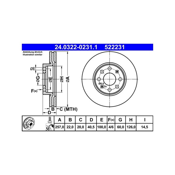 Bromsskiva Ventilerad, Framaxel Ate Powerdisc 24.0322-0231.1 ATE