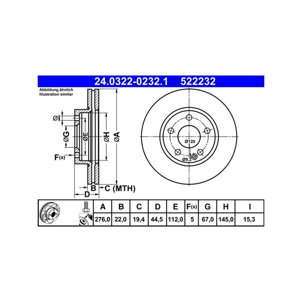 Bromsskiva Ventilerad, Framaxel Ate Powerdisc 24.0322-0232.1 ATE