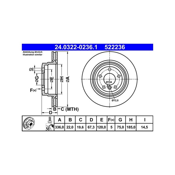 Bromsskiva Ventilerad, Bakaxel Ate Powerdisc 24.0322-0236.1 ATE