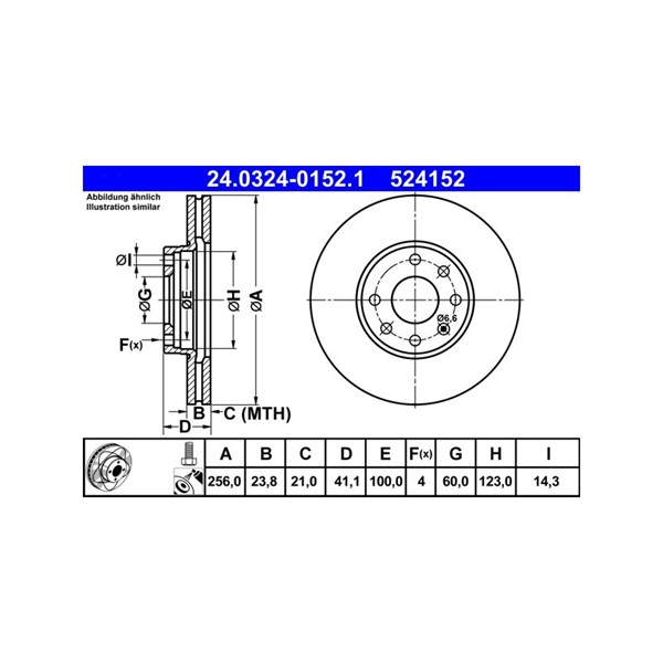 Bromsskiva Ventilerad, Framaxel Ate Powerdisc 24.0324-0152.1 ATE