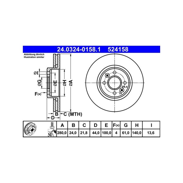 Bromsskiva Ventilerad, Framaxel Ate Powerdisc 24.0324-0158.1 ATE